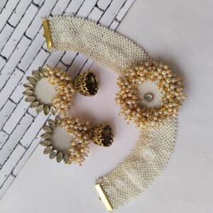 Zupppy Jewellery Rainvas Motipatti Choker set beige yellow brown with beads