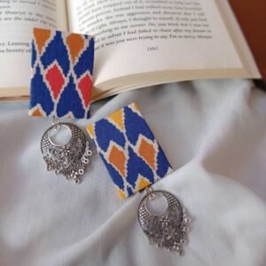 Zupppy Jewellery Rainvas Blue printed rectangular fabric earrings