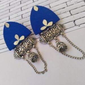 Zupppy Jewellery Rainvas Blue mirror kundan oxidized jhumka with chain