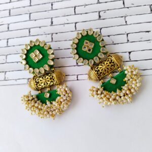 Zupppy Jewellery Rainvas Green with golden beads and pearls traditional earrings