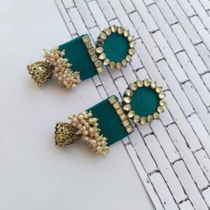 Zupppy Jewellery Rainvas Rectangular jhumka with kundan and pearls Sea green