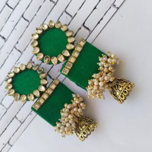 Zupppy Jewellery Rainvas Rectangular jhumka with kundan and pearls Green