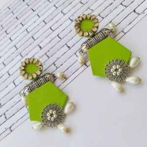 Zupppy Jewellery Rainvas Light Green long jhumka earrings with pearls