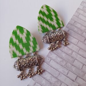 Zupppy Jewellery Rainvas Light Green printed fabric ghungroo earrings