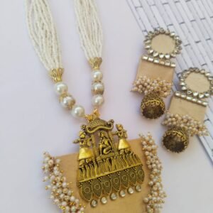 Zupppy Jewellery Rainvas Pastel yellow beige and golden beads necklace earrings set