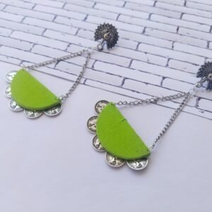 Zupppy Jewellery Peacock green and silver chain long earrings