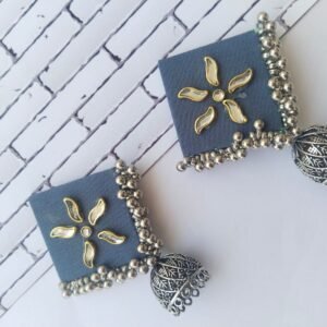 Zupppy Jewellery Dusky blue and kundan jhumka earrings