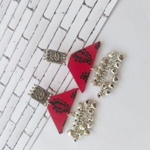 Zupppy Jewellery Rainvas Red Printed swan and silver ghungroo earrings