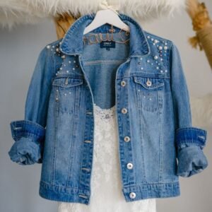 Zupppy Denim Jacket Denim Jacket with Pearls and Beads | Customized Embellished Jean Jacket