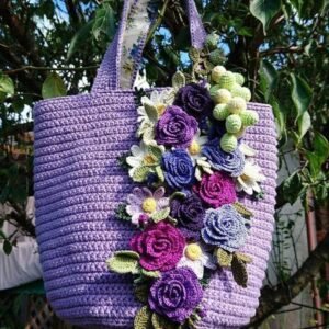 Zupppy Crochet Products Crochet bag “Blooming Elegance: Handcrafted Crochet Rose Flower Handbag – A Stylish Blend of Artistry and Functionality for Timeless Fashion Appeal.”