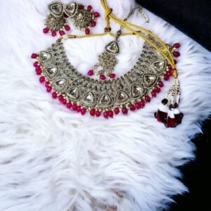 Zupppy Jewellery Hot Pink Polki Necklace Set