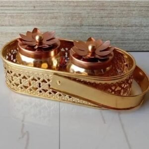 Zupppy Gifts Metal Oval Basket With 2 Golden  Jar Set