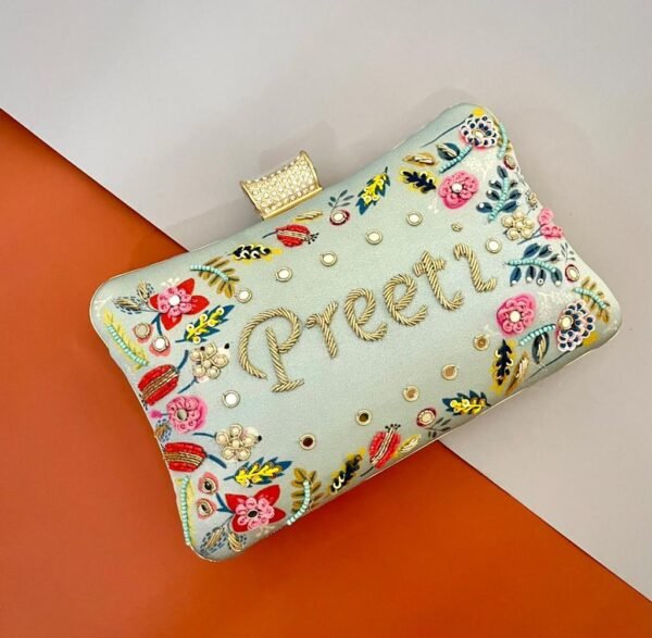 Zupppy Accessories Personalized Designer Printed Embroidery Name Clutch with Detachable Sling Chain