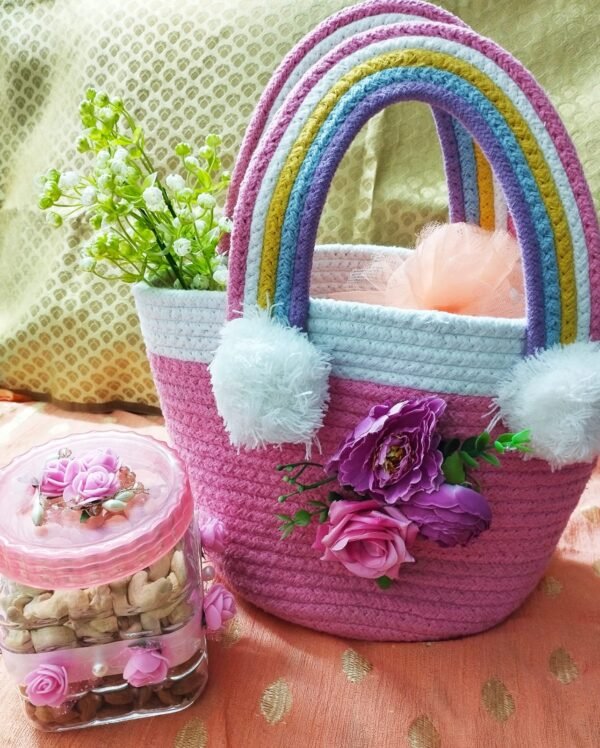 Zupppy Baskets Beautiful Jute Rope Rainbow Storage Basket | Eco-Friendly Handwoven Jute Storage Baskets
