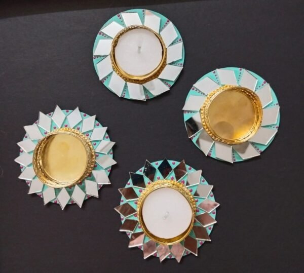 Zupppy Gifts MDF Tealight Holders with Mirror – Festive Decor Set of 2