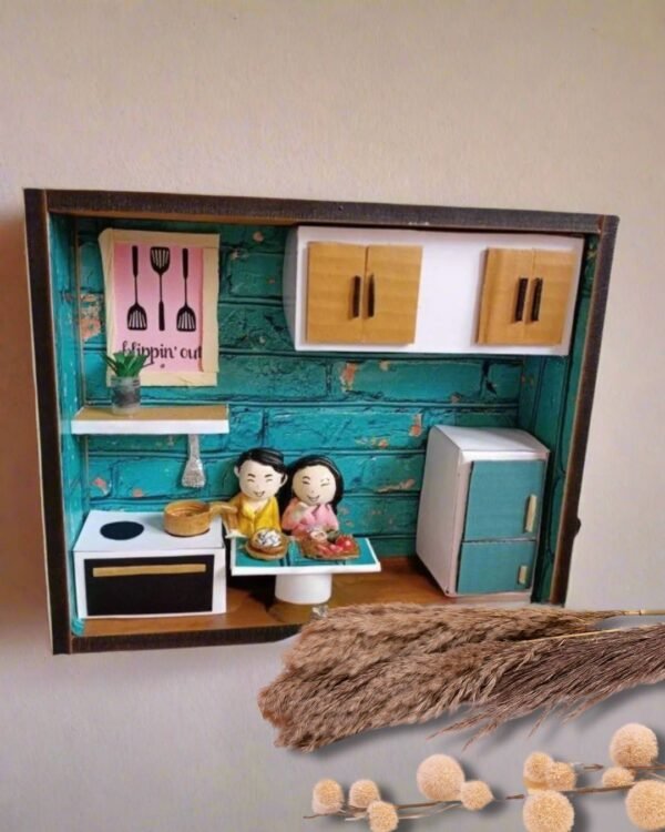 Zupppy Customized Gifts Rainvas Kitchen Couple Miniature Shadow Box Frame: Love Cooking Together