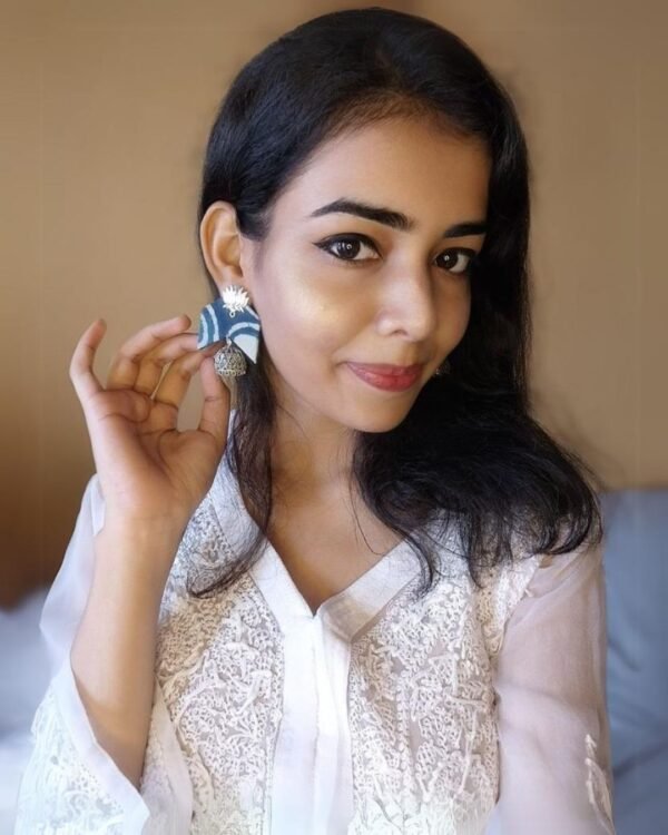 Zupppy Accessories Rainvas Indigo Blue printed Lotus charm Handmade Jhumka fabric Earrings