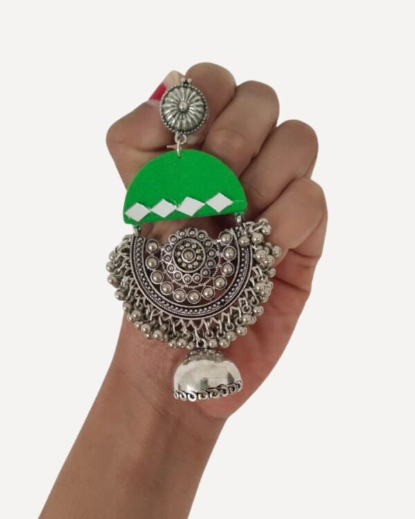 Zupppy Accessories Rainvas Green Gxidised Heavy Long Jhumka With Ghungroos