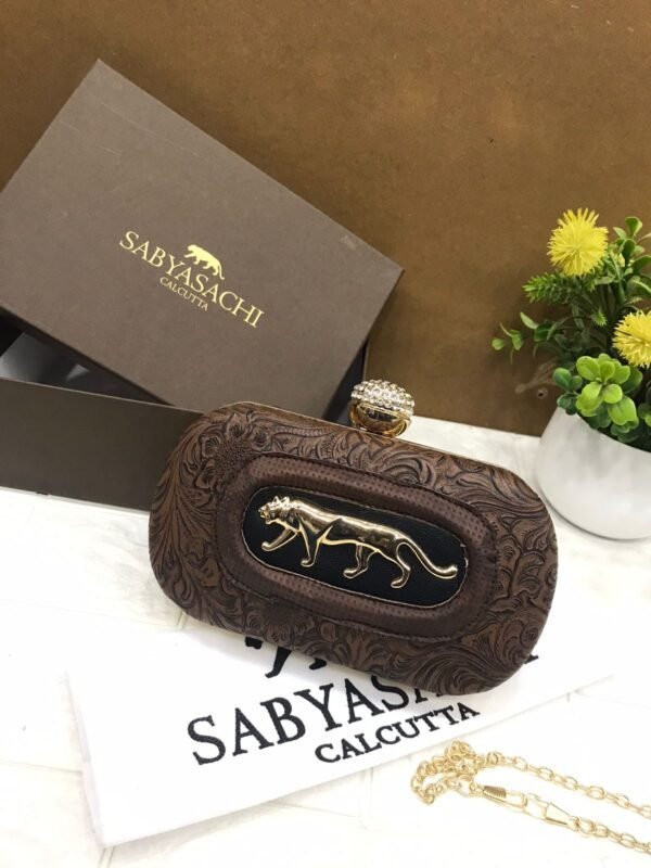 Zupppy Accessories Sabyasachi Clutch Replica – PU & Synthetic Material, Branded Dust Cover, With Box (10×7 Inches)