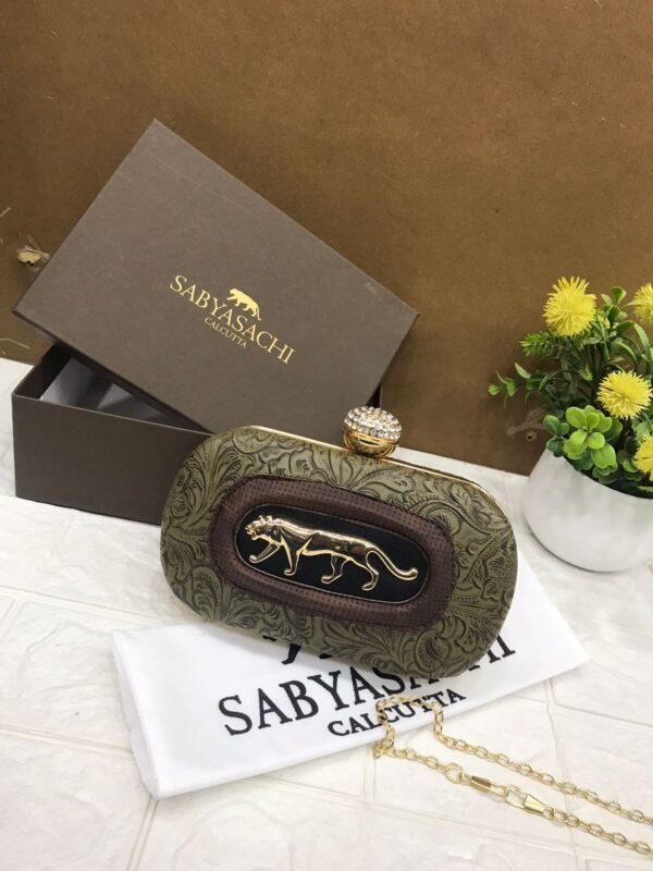 Zupppy Accessories Sabyasachi Clutch Replica – PU & Synthetic Material, Branded Dust Cover, With Box (10×7 Inches)