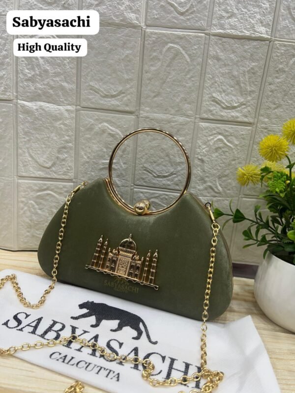 Zupppy Accessories TAJ Sabyasachi Clutch Replica | Gold Frame | Synthetic Material | 8×4 Inch | No Box