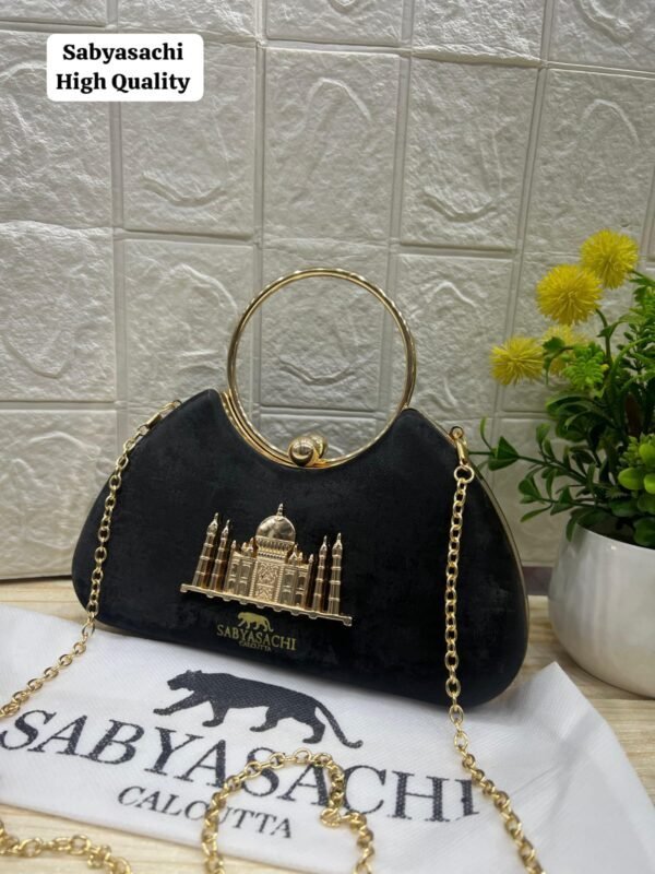 Zupppy Accessories TAJ Sabyasachi Clutch Replica | Gold Frame | Synthetic Material | 8×4 Inch | No Box