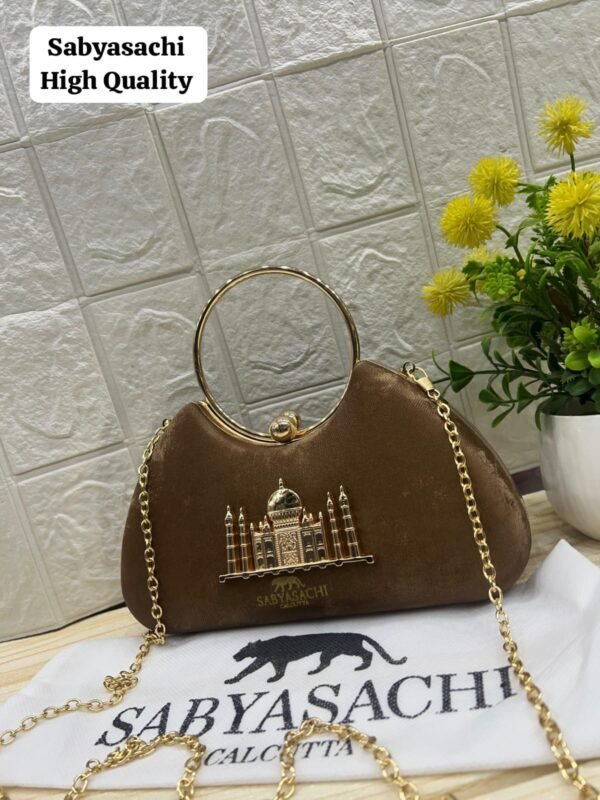 Zupppy Accessories TAJ Sabyasachi Clutch Replica | Gold Frame | Synthetic Material | 8×4 Inch | No Box