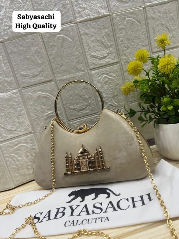Zupppy Accessories TAJ Sabyasachi Clutch Replica | Gold Frame | Synthetic Material | 8×4 Inch | No Box