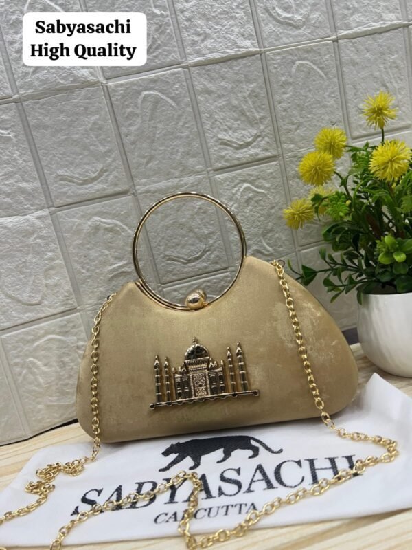 Zupppy Accessories TAJ Sabyasachi Clutch Replica | Gold Frame | Synthetic Material | 8×4 Inch | No Box
