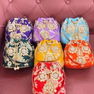 Zupppy Accessories Elegant Golden Banarasi Kundan Potli for Parties & Wedding