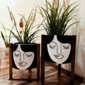 Zupppy Gifts Elegant Indoor Planter with Clay Design and Wooden Holder Stand