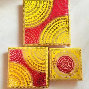 Zupppy Home Decor Set of 3 Handcrafted Dual-Color Mosaic Wooden Temple Chowkis – Durable Waterproof Pooja Platforms with Resin Finish