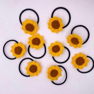 Zupppy Accessories Handmade Crochet Sunflower Hair Ties for Daily Stylish Hairstyles