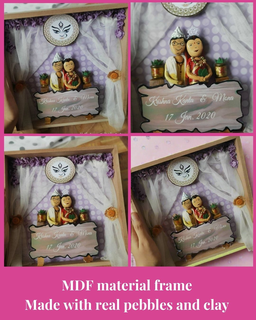 Rainvas Custom Bengali Couple Wedding Pebble Art | Gift for newlyweds - Image 2