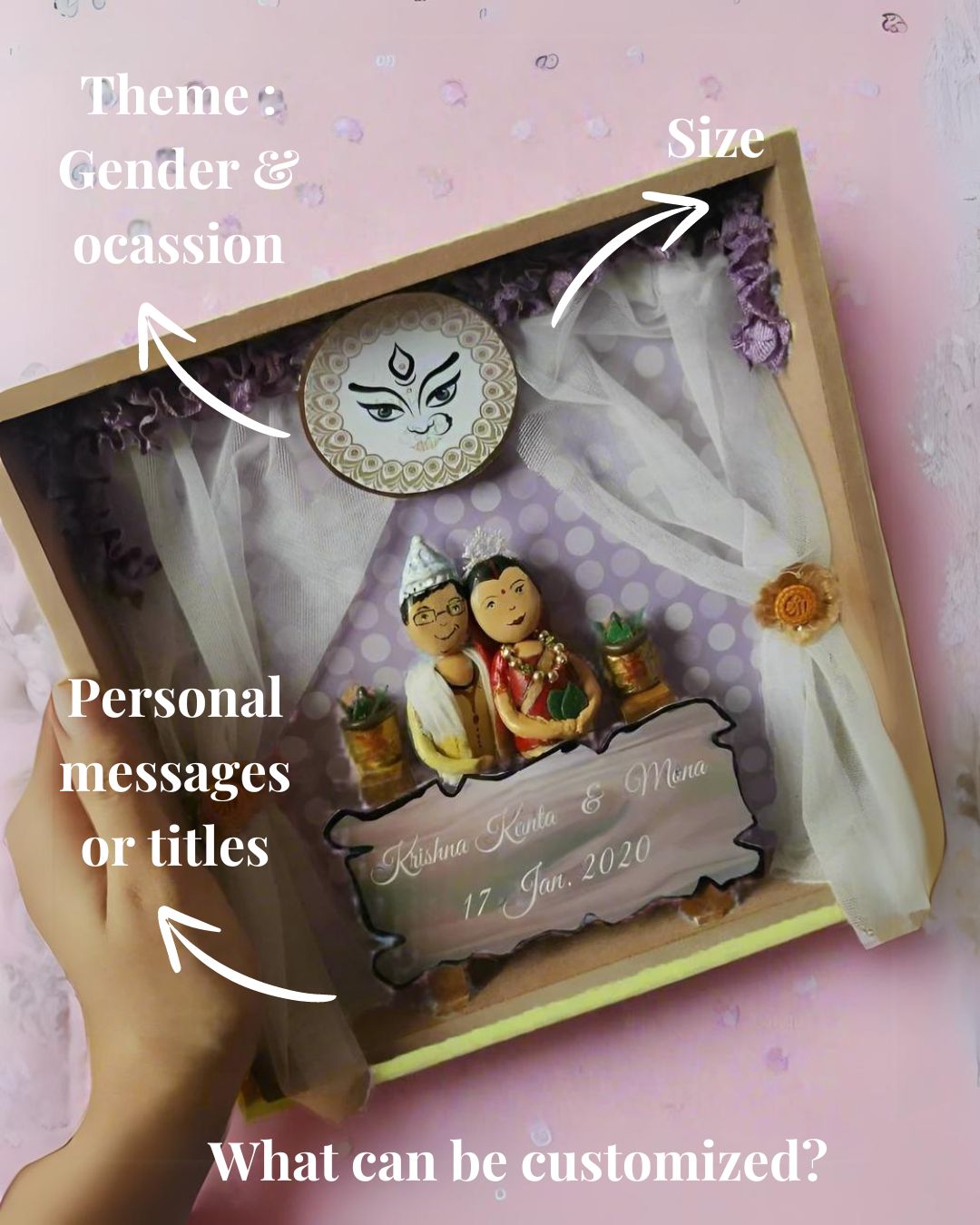 Rainvas Custom Bengali Couple Wedding Pebble Art | Gift for newlyweds - Image 3