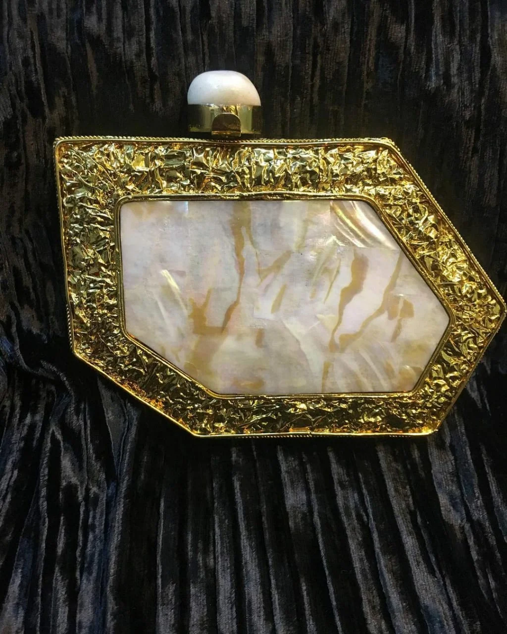 Brass Clutch with MOP Inlay – Luxury Mother of Pearl and Agate Inlay Brass Clutch Purse