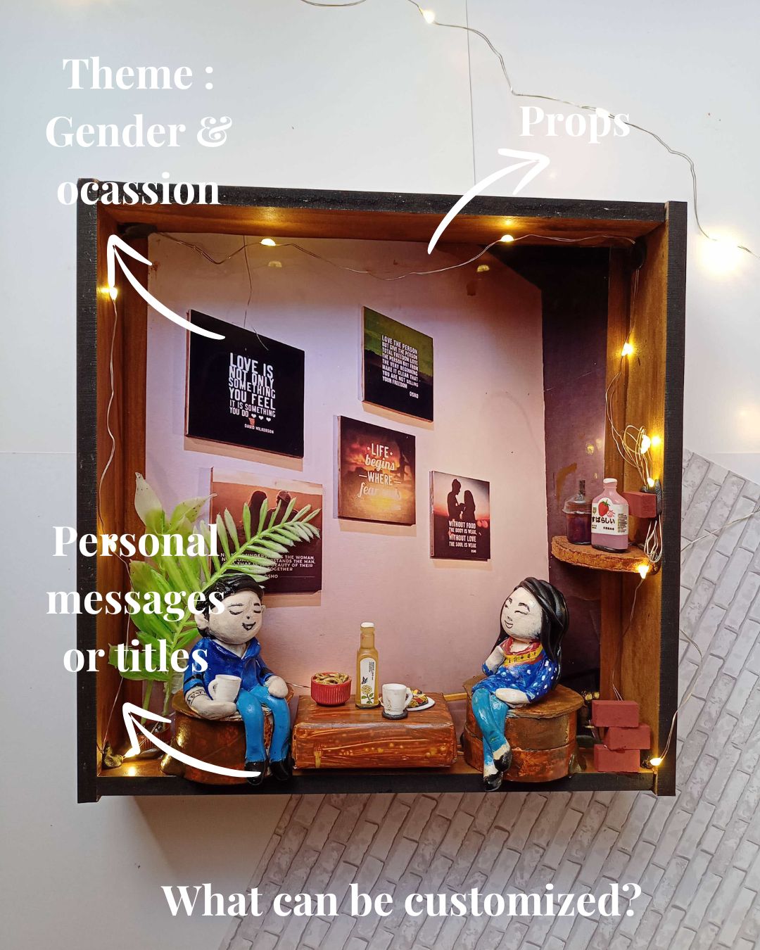 Rainvas Romantic Personalized Couple Miniature Shadow Box Frame for Restaurant Cafes - Image 4