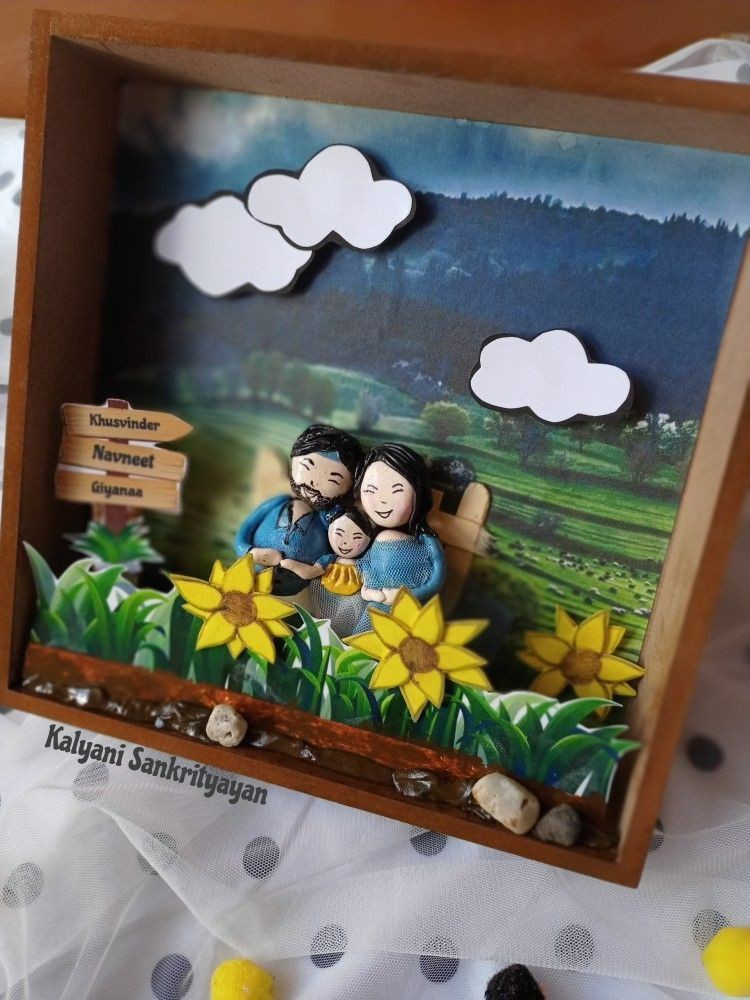 Rainvas Customised Happy Family pebble art frame miniature gift - Image 3
