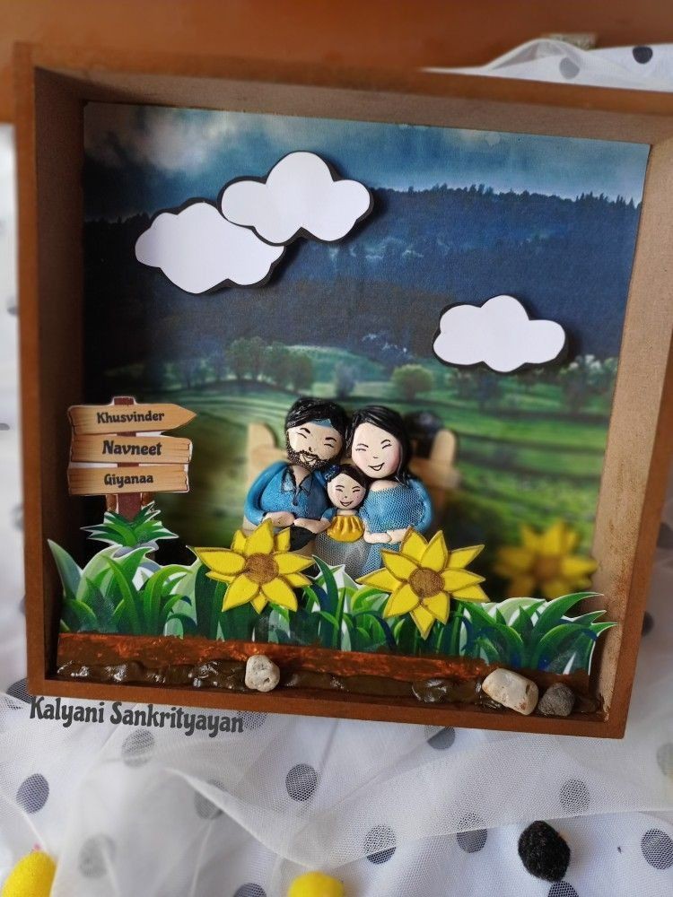 Rainvas Customised Happy Family pebble art frame miniature gift - Image 2