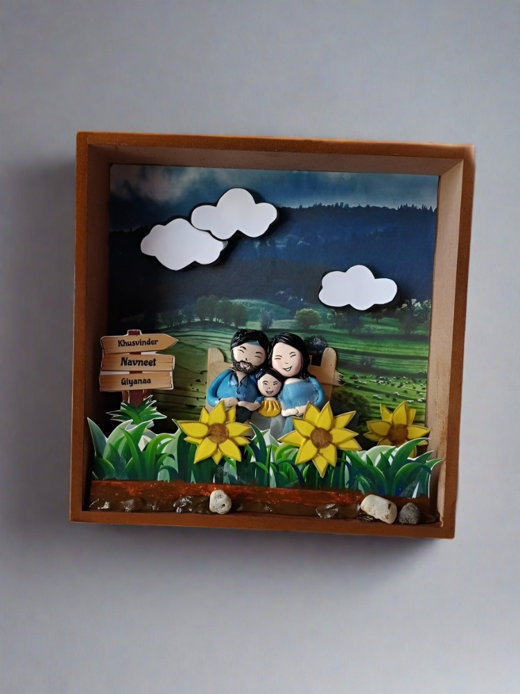 Rainvas Customised Happy Family pebble art frame miniature gift