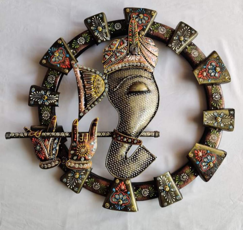 Buy Handmade Ganesh Ji with Flute Wall Art – Exotic Metal Home Decor
