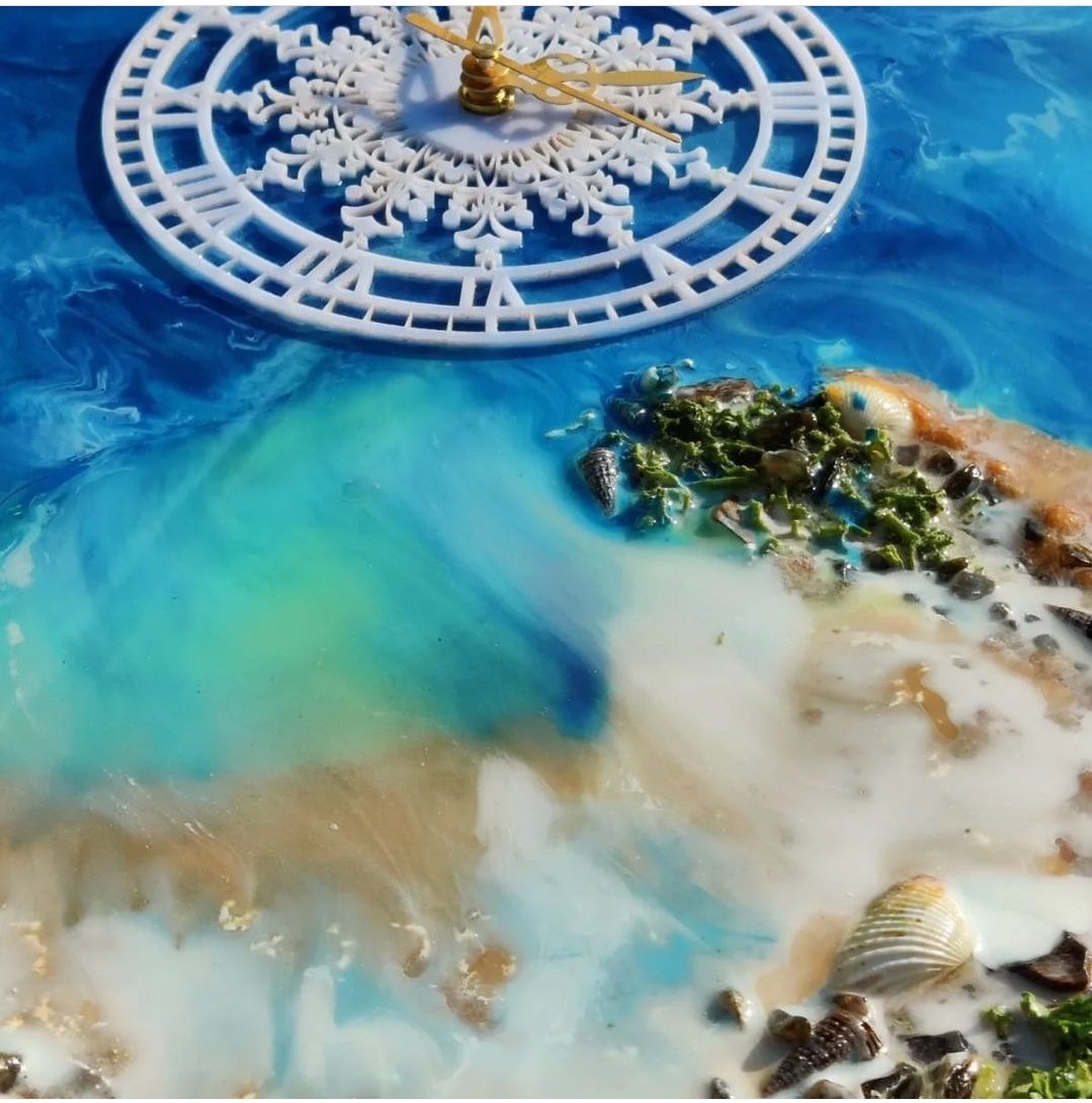 3D Ocean Resin Wall Clock | 12" x 15" inch ResincSquare Clock with MDF Base - Image 2