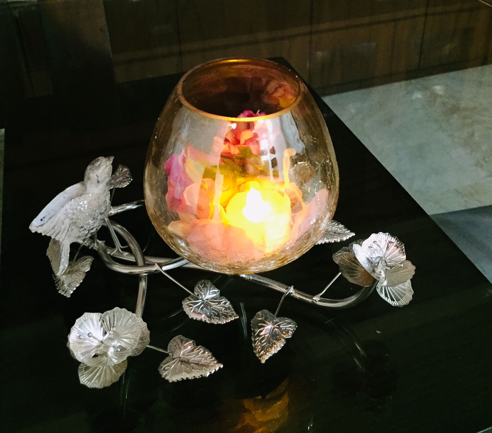 Silverplated Bird Branch Candle Holder - Elegant Home Decor Accent