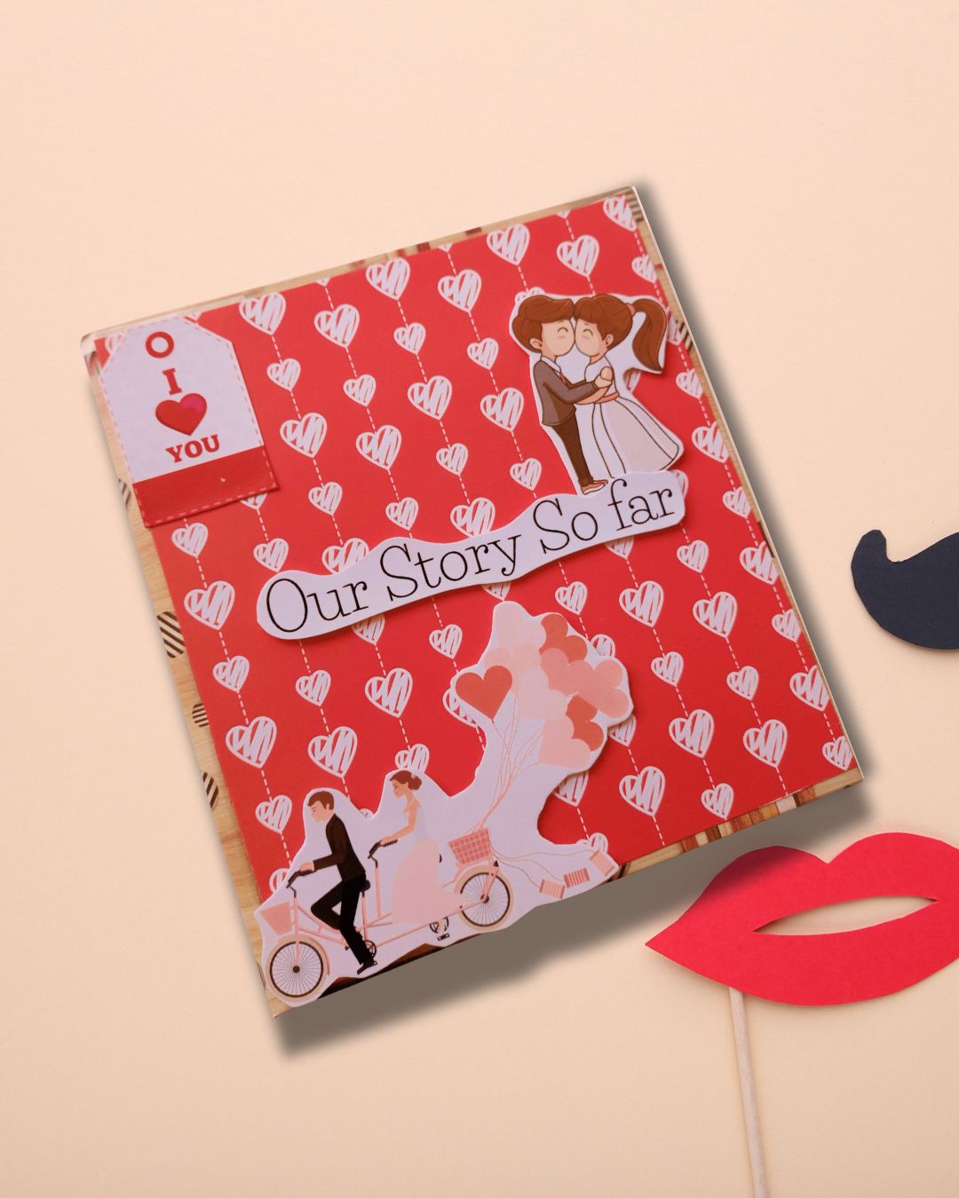 Rainvas Personalized Red and Black Floral Wedding Anniversary Scrapbook