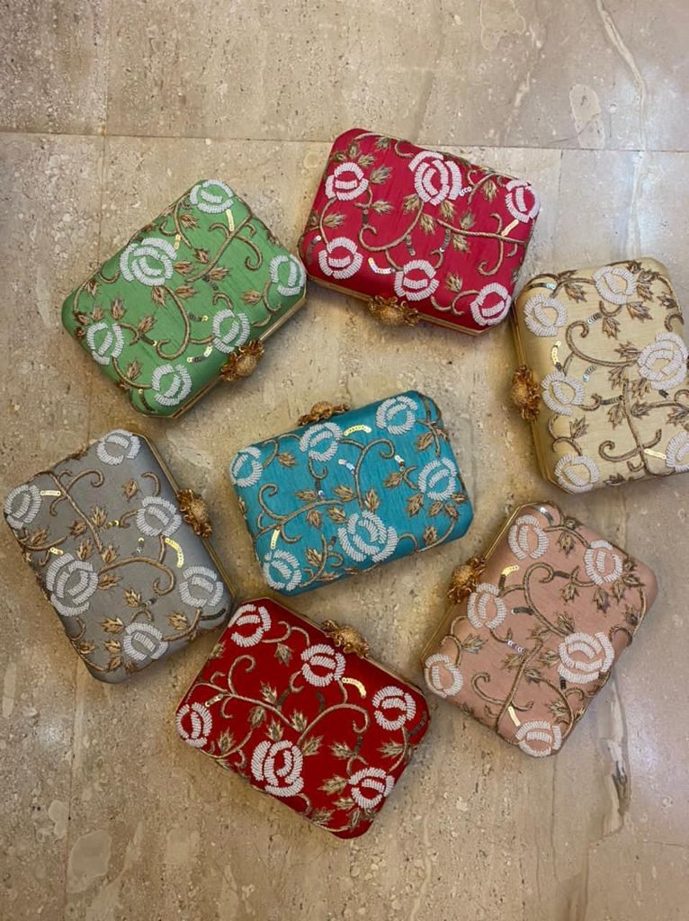 Embroidered Clutch with Designer Knob | Handcrafted Elegance with Metal Sling Chain - Image 2