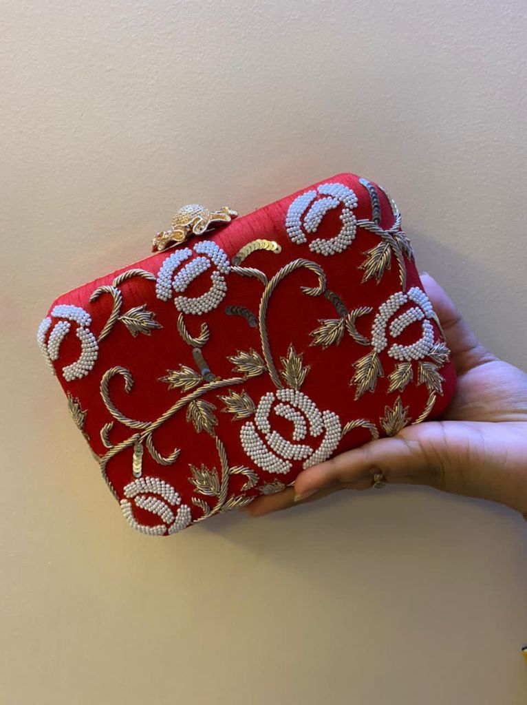 Embroidered Clutch with Designer Knob | Handcrafted Elegance with Metal Sling Chain - Image 7