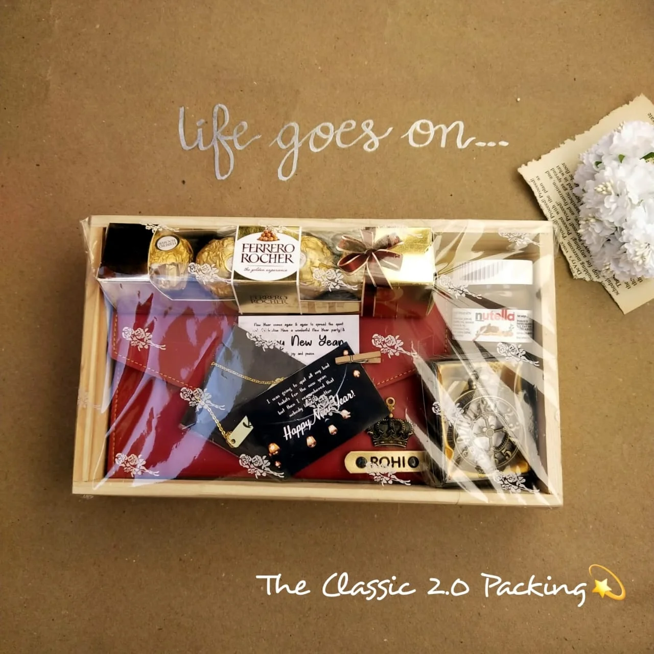 Premium Hamper for Her – Luxurious Gift Set with Pinewood Tray, Wallet & Chocolates