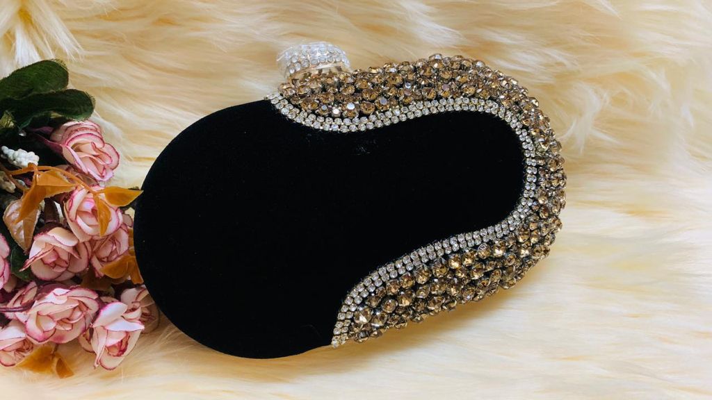 Customizable Beaded Studded Clutch with Sling Chain - Image 8