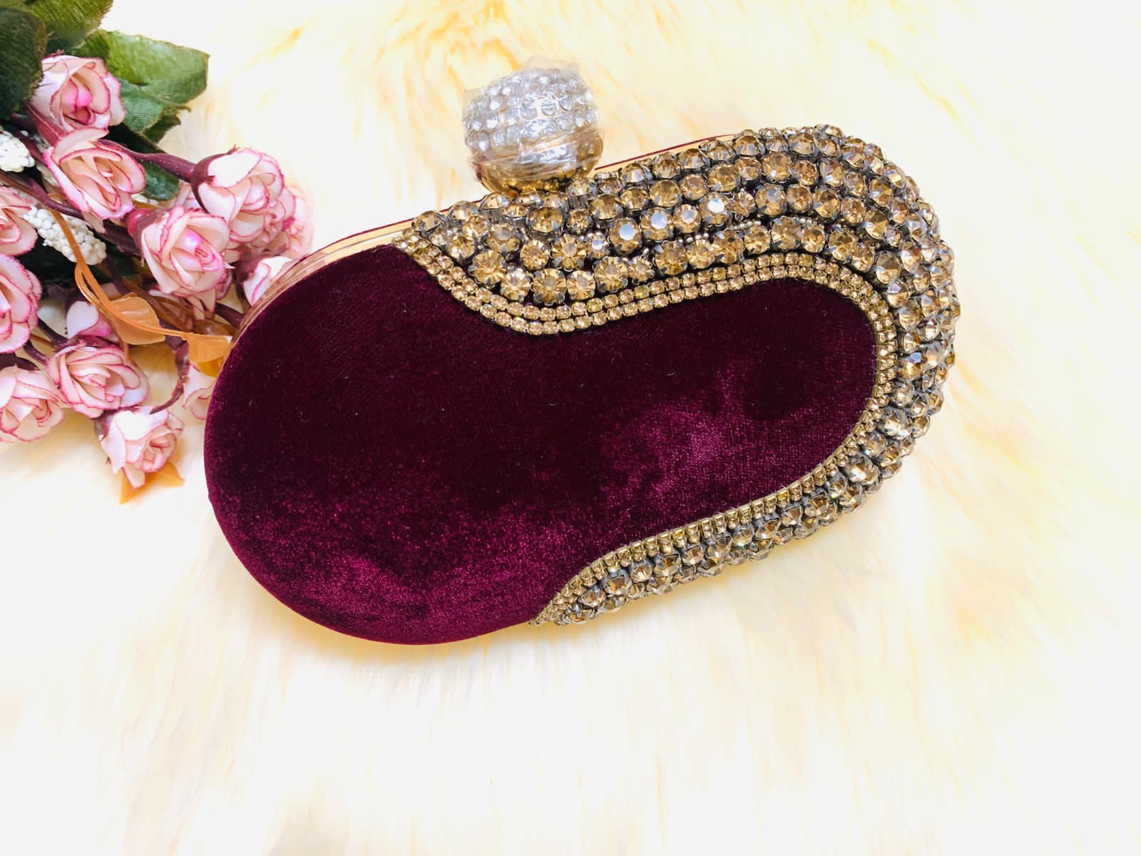 Customizable Beaded Studded Clutch with Sling Chain - Image 7