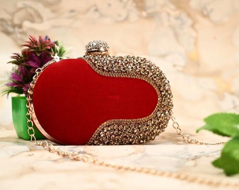 Customizable Beaded Studded Clutch with Sling Chain - Image 6